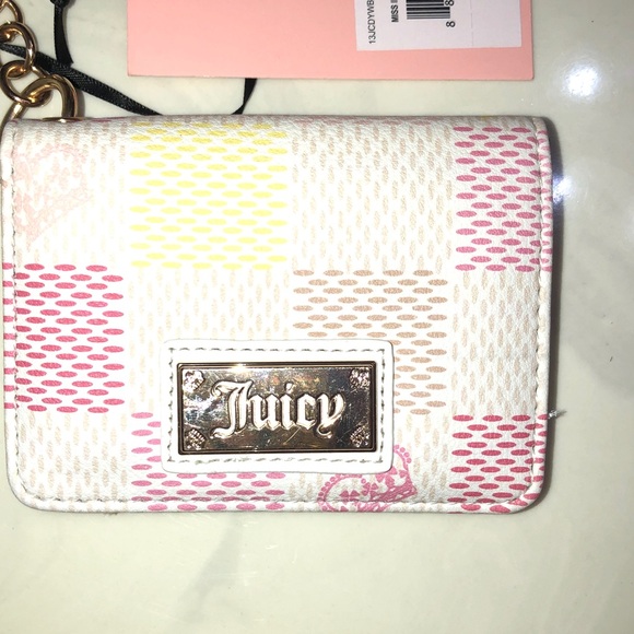 Juicy Couture White Multi Miss Independent Card Case Wallet Key Fob NWT - Picture 4 of 16